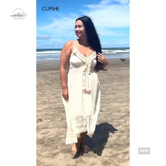 Sleeveless Lace Maxi Dress with Tassel Details, Adjustable Straps, Smocked Back - Picture 7 of 7